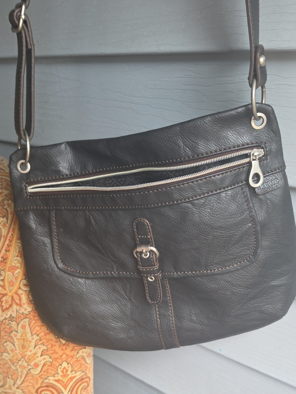 Relic Dark Brown Leather Shoulder Crossbody with Front Buckle